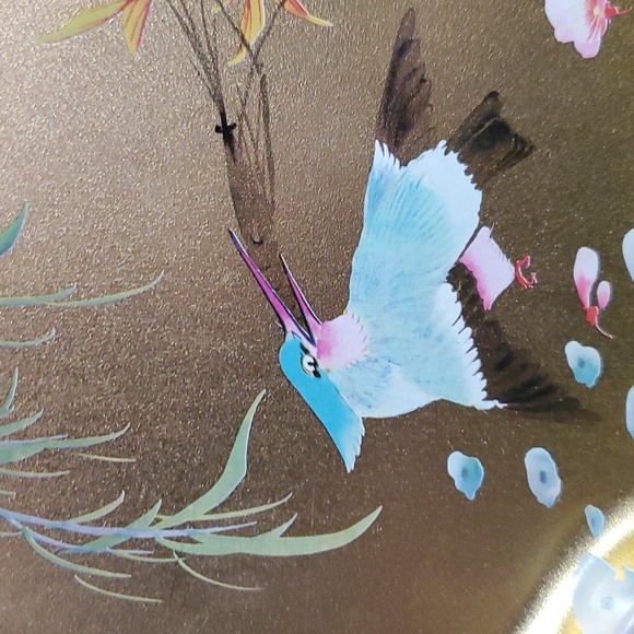 VINTAGE ENGLISH ELITE GOLD BIRD FLOWER TREE TRAY 7.5”W DX566 - Picture 2 of 5